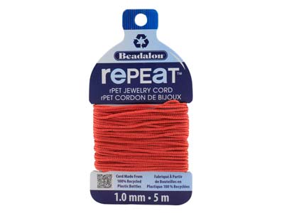 Beadalon rePEaT 100 Recycled      Braided Cord, 8 Strand, 1mm X 5m,  Coral