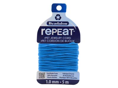 Beadalon rePEaT 100 Recycled      Braided Cord, 8 Strand, 1mm X 5m,  Sky Blue