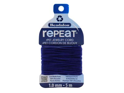 Beadalon rePEaT 100 Recycled      Braided Cord, 8 Strand, 1mm X 5m,  Navy Blue
