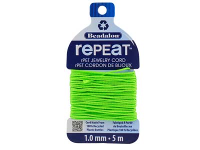 Beadalon rePEaT 100% Recycled      Braided Cord, 8 Strand, 1mm X 5m,  Lime Green - Standard Image - 1
