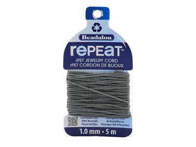 Beadalon rePEaT 100 Recycled      Braided Cord, 8 Strand, 1mm X 5m,  Grey