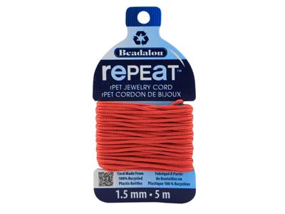 Beadalon rePEaT 100% Recycled      Braided Cord, 12 Strand, 1.5mm X   5m, Coral - Standard Image - 1
