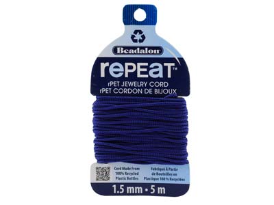 Beadalon rePEaT 100 Recycled      Braided Cord, 12 Strand, 1.5mm X   5m, Navy Blue