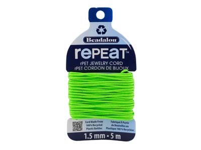 Beadalon rePEaT 100 Recycled      Braided Cord, 12 Strand, 1.5mm X   5m, Lime Green
