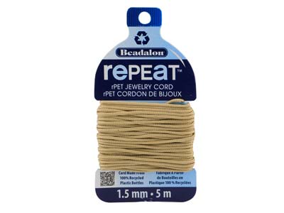 Beadalon rePEaT 100 Recycled      Braided Cord, 12 Strand, 1.5mm X   5m, Sand