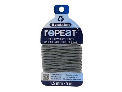 Beadalon rePEaT 100% Recycled      Braided Cord, 12 Strand, 1.5mm X   5m, Grey - Standard Image - 1