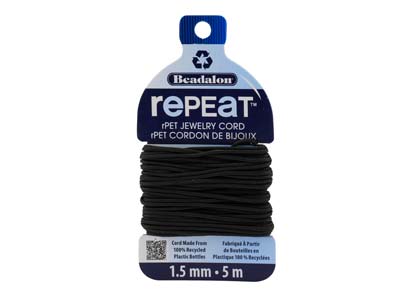 Beadalon rePEaT 100 Recycled      Braided Cord, 12 Strand, 1.5mm X   5m, Black