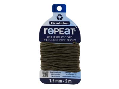 Beadalon rePEaT 100 Recycled      Braided Cord, 12 Strand, 1.5mm X   5m, Earth
