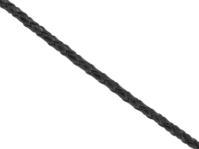 Black Leather Braided Cord 3mm     Round Diameter, 1 X 3 Metre Length