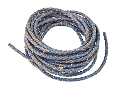 Grey Leather Braided Cord 3mm Round Diameter, 1 X 3 Metre Length - Standard Image - 2
