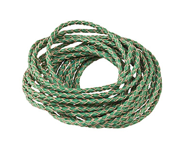 Dark Green Leather Braided Cord 3mm Round Diameter, 1 X 3 Metre Length - Standard Image - 2