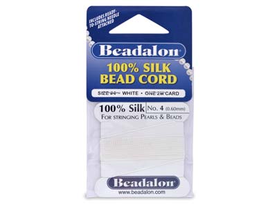 Beadalon White Silk Thread With    Needle, Size 4 0.60mm 2m Length - Standard Image - 1