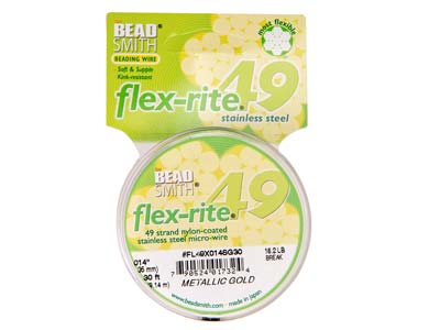 Beadsmith Flexrite, 49 Strand,     Metallic Satin Gold, 0.36mm, 9.1m