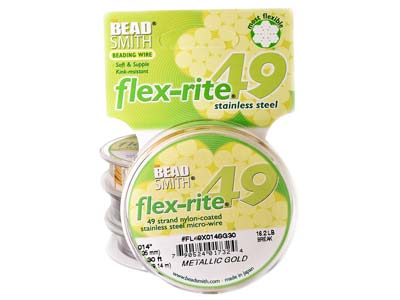 Beadsmith Flexrite, 49 Strand,     Metallic Satin Gold, 0.36mm, 9.1m - Standard Image - 2