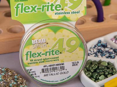 Beadsmith Flexrite, 49 Strand,     Metallic Satin Gold, 0.36mm, 9.1m - Standard Image - 7