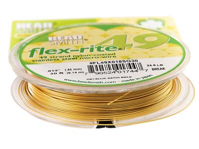 Beadsmith Flexrite, 49 Strand,     Metallic Satin Gold, 0.45mm, 9.1m - Standard Image - 4