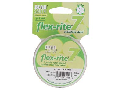 Beadsmith Flexrite, 7 Strand,      Metallic Satin Gold, 0.45mm, 30.5m