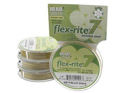 Beadsmith Flexrite, 7 Strand,      Metallic Satin Gold, 0.45mm, 30.5m - Standard Image - 2