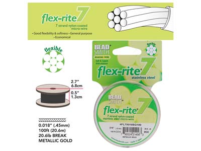 Beadsmith Flexrite, 7 Strand,      Metallic Satin Gold, 0.45mm, 30.5m - Standard Image - 3