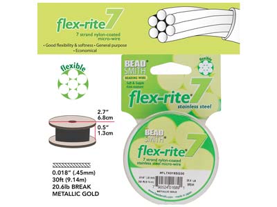 Beadsmith Flexrite, 7 Strand,      Metallic Satin Gold, 0.45mm, 9.1m - Standard Image - 3