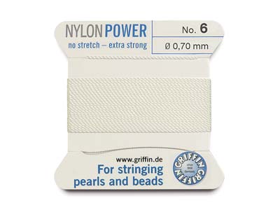 Griffin Nylon Power, Bead Cord,    White, Size 6