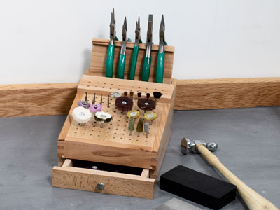 Wooden Plier, Burr And File        Benchtop Organiser With Drawer - Standard Image - 3