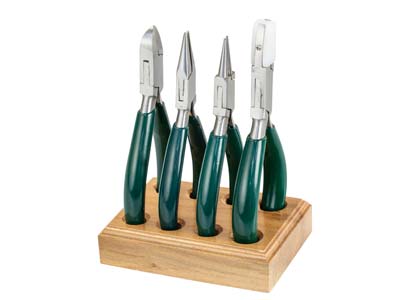 Jewellers Pliers Set With Wooden   Holder, 4 X 140mm Pliers