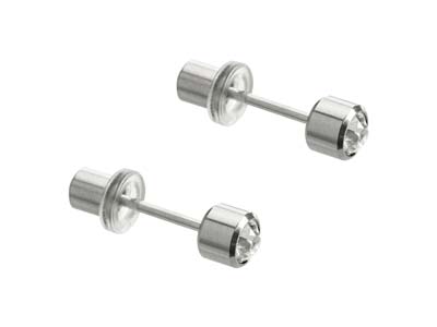 Stainless Steel Pair 4mm Bezel Set Clear Crystal 3mm Stud, For Use    With Safe Pierce Pro Piercing      Instrument