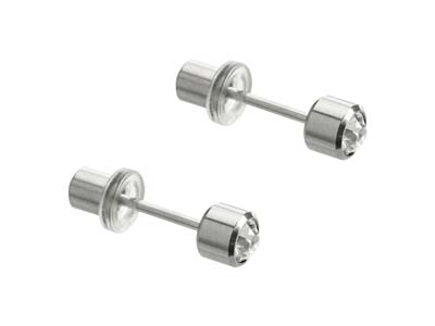 Safe Pierce Pro Stainless Steel 4mm Bezel Set 3mm Clear Crystal Hat     Back Ear Piercing Studs