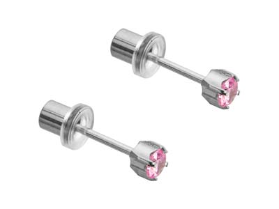 Safe Pierce Pro Stainless Steel    Pair 3mm Tiffany Set Pink          Cubic Zirconia Hat Back Ear        Piercing Studs Instrument