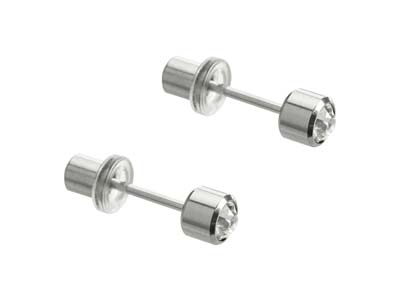 Safe Pierce Pro Titanium 4mm Bezel Set 3mm Clear Crystal Hat Back Ear Piercing Studs - Standard Image - 1