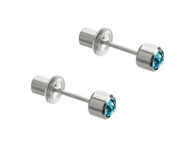 Stainless Steel Pair 4mm Bezel Set Aquamarine Crystal 3mm, Stud, For  Use With Safe Pierce Pro Piercing  Instrument