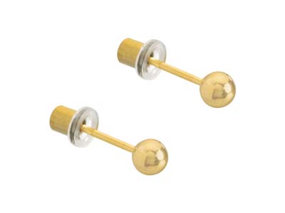 Safe Pierce Pro 24ct Gold Plated    4mm Hat Back Ear Piercing Ball Stud Pair