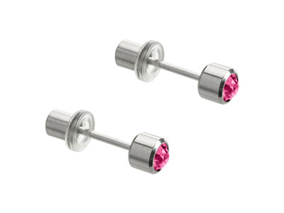 Safe Pierce Pro Stainless Steel     Pair 4mm Bezel Set Rose Crystal 3mm Hat Back Ear Piercing Studs         Instrument
