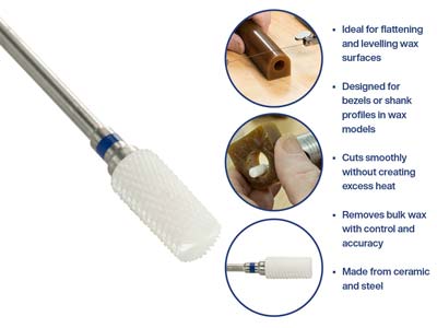 Bench Essentials By Cooksongold    Ceramic Burr Cylinder Cut, Medium  Grit Blue, 6mm - Standard Image - 4