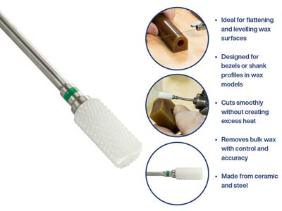 Bench Essentials By Cooksongold    Ceramic Burr Cylinder Cut, Coarse  Grit Green, 6mm - Standard Image - 4