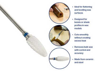 Bench Essentials By Cooksongold    Ceramic Burr Bullet, Medium Grit   Blue, 6mm - Standard Image - 4