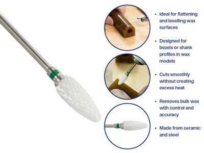 Bench Essentials By Cooksongold    Ceramic Burr Bullet, Coarse Grit   Green, 6mm - Standard Image - 4