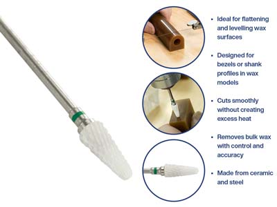 Bench Essentials By Cooksongold    Ceramic Burr Cone, Coarse Grit     Green, 6mm - Standard Image - 4