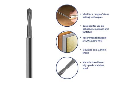 Bench Essentials By Cooksongold Geometry Shank Drill 1.6mm, Platinum And Palladium - Standard Image - 4