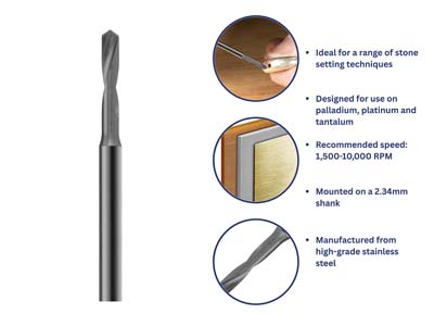 Bench Essentials By Cooksongold Geometry Shank Drill 1.7mm, Platinum And Palladium - Standard Image - 4