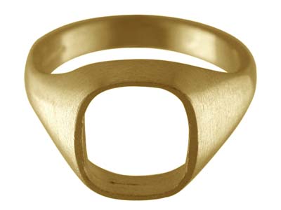 9ct Yellow Gold Rubover Ring       Single Stone Hallmarked Stone Size 12x10mm Cushion Size S Open Back,  100 Recycled Gold