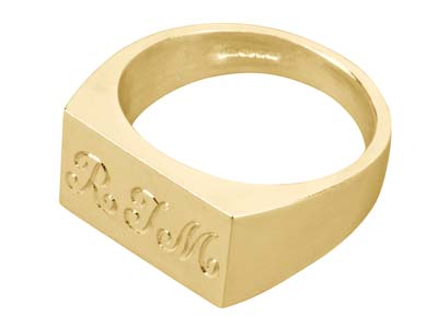 9ct Yellow Gold Initial Ring       Rectangular 13x6mm Hallmarked Head Depth 0.9mm Size K - Standard Image - 3