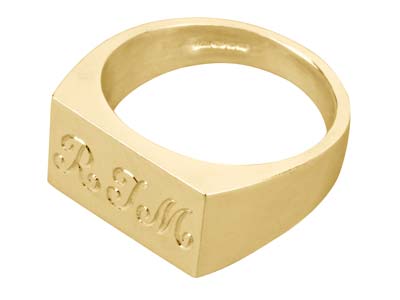 9ct Yellow Gold Initial Ring       Rectangular 14x7mm Hallmarked Head Depth 1.5mm Size M, 100% Recycled  Gold - Standard Image - 3