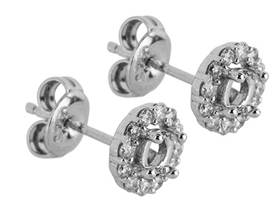 9ct White Gold Semi Set Earring    Mount Hallmarked 24 Round Total    0.24ct Centre To Accommodate 3.0mm Pack of 2