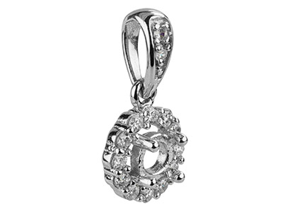 9ct White Gold Semi Set Pendant    Mount 14 Round Hallmarked Total    0.12ct Centre To Accomodate 3.0mm