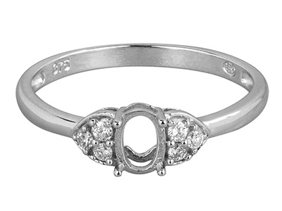 9ct White Gold Semi Set            Diamond Ring Mount Hallmarked 6    Round Total 0.10ct Centre To       Accommodate 6x4mm Oval