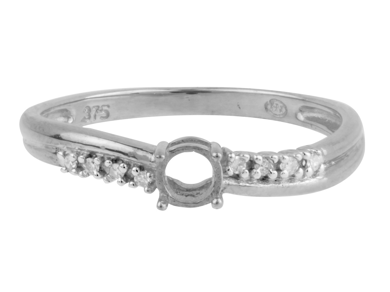 9ct White Semi Set Diamond Ring Mount Hallmarked 8 Round Total 0.04ct Centre To Accommodate 4.0mm