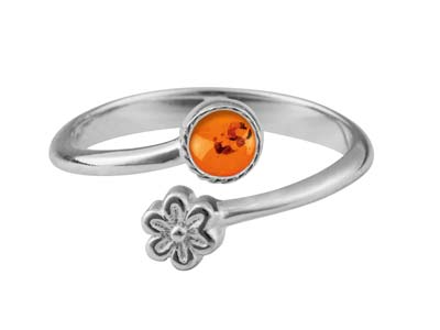 Sterling Silver Adjustable Ring    With Flower And 4mm Cup - Standard Image - 2