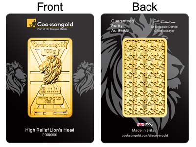 100g Fine Gold Bar 999.9 - High Relief Lion's Head Collection Serialised - Standard Image - 4